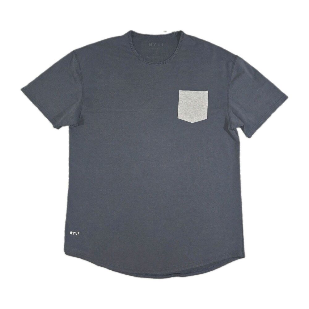 Mens BYLT Lux Drop Cut Short Sleeve T Shirt With Chest Pocket XL Blue